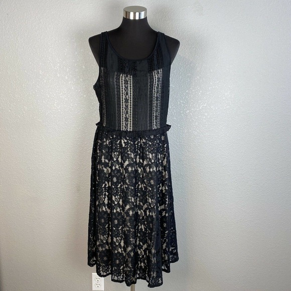 Lane Bryant Womens Flare Party Dress 14 XL Black Floral Lace Lined Sleeveless - Picture 2 of 10